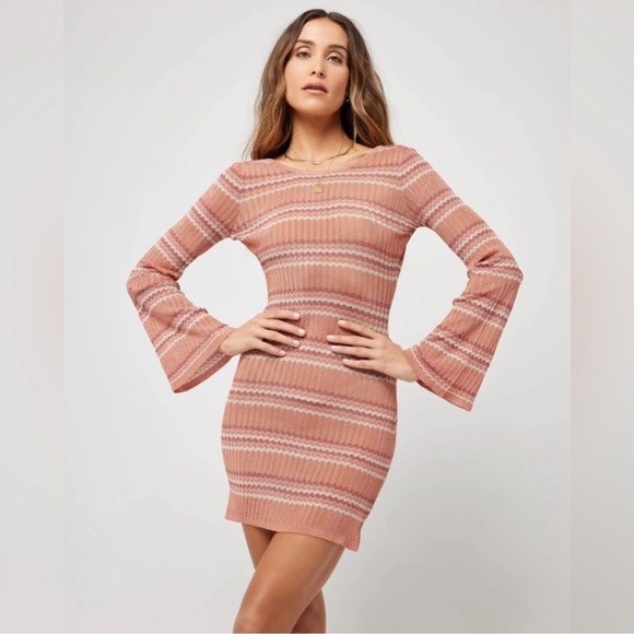 L*SPACE Waloma Shimmer Striped Cover-Up Mini Dress Anthropologie Boho Large - Picture 11 of 16